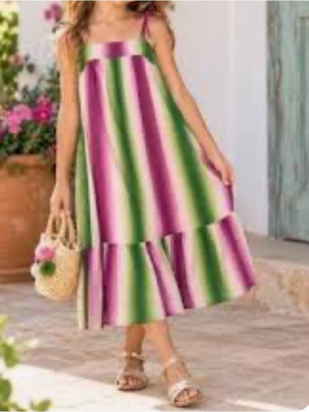 Janie & Jack Girls Imagine Paradise Baja Ombré Pink Green Striped Sundress 3